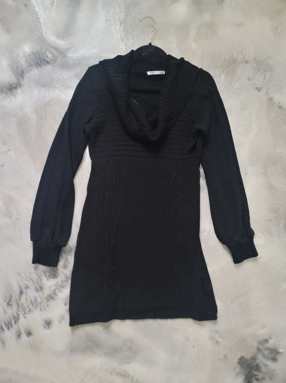 Women's Black Cowl Neck Cable Knit Sweater Dress